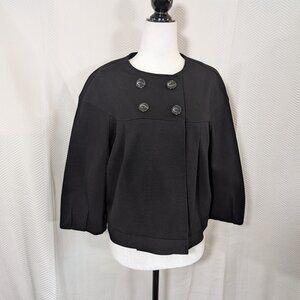 ICÔNE by Simons Cropped Jacket Black Double-Breasted 3/4 Sleeves Size 12 Office